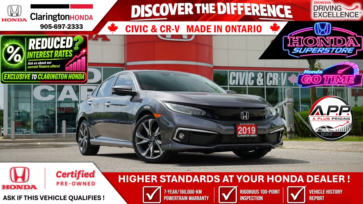 Gray 2019 Honda Civic Touring FWD Sedan Front-Wheel Drive Continuously Variable Transmission